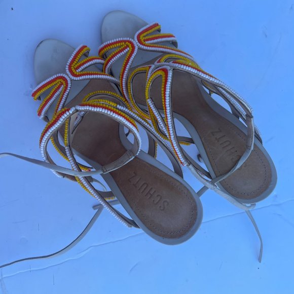 Schutz Meera Strappy Sandals Ankle Strap Tri-color Beaded High Stiletto Heels - Picture 6 of 10